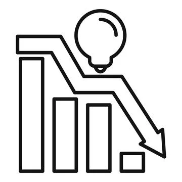 Light bulb falling on declining bar chart representing bad idea Stock Illustration