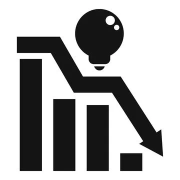 Light bulb falling on declining graph icon Stock Illustration