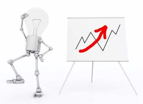 Light bulb figure and flipchart with sales curve Stock Illustration