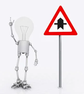 Light bulb figure and priority road sign Stock Illustration