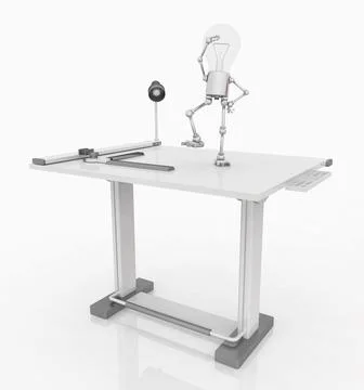 Light bulb figure dancing on a writing desk Stock Illustration