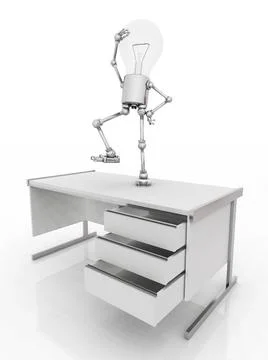 Light bulb figure dancing on a writing desk Stock Illustration