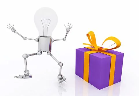 Light bulb figure with gift package Stock Illustration