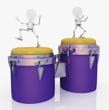 Light bulb figures dancing on a bongo drum Stock Illustration