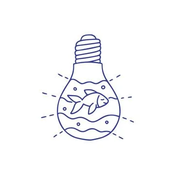Light Bulb With Fish Line Art Vector Illustration For Minimal Creative Concept Stock Illustration