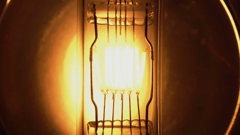 Light bulb flickering macro. Vintage filament light bulb. Close up Видео 99289838