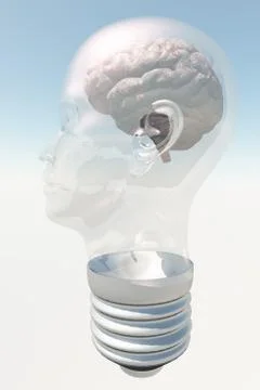 Light bulb in form of human head with human brain Stock Illustration