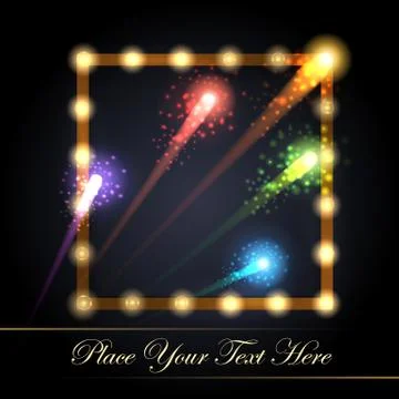 Light bulb frame with fireworks festive background Stock Illustration
