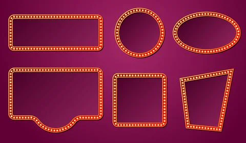 Light bulb frames. Isolated retro lights frame, 3d lighting signs. Circus Illustrazione stock