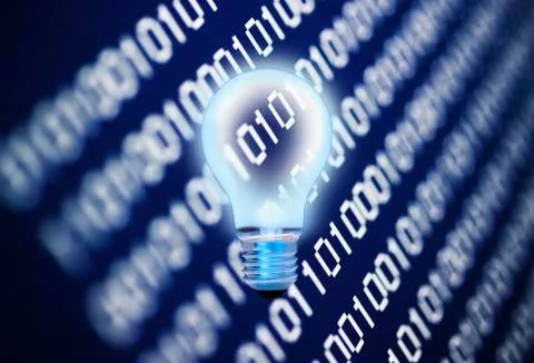 Light bulb in front of computer code Stockillustratie