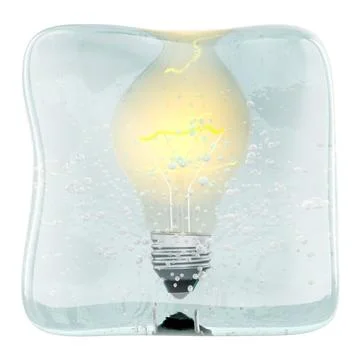 Light bulb frozen in ice cube. Symbolizing frozen idea and creative block, .. Stock Illustration