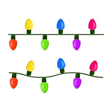 Light bulb, garland string christmas design isolated on white background Stock Illustration