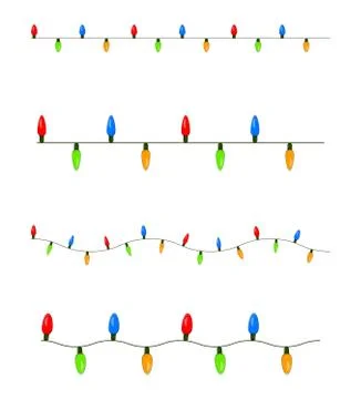 Light bulb, garland string set christmas design isolated on white background Stock Illustration