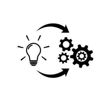 Light bulb with gear and circulating arrows icon Stock Illustration