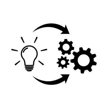 Light bulb with gear and circulating arrows icon Stock Illustration