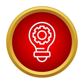 Light bulb with gear icon on red background 스톡 일러스트