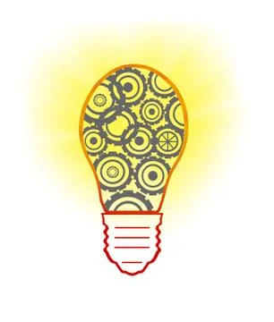 Light bulb with gears and cogs working together, teamwork concept Stock Illustration