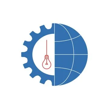 Light bulb with gears and cogs working together, idea concept, global connect Stock Illustration