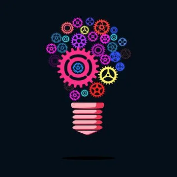 Light bulb with gears and cogs working together. vector illustration Stock Illustration