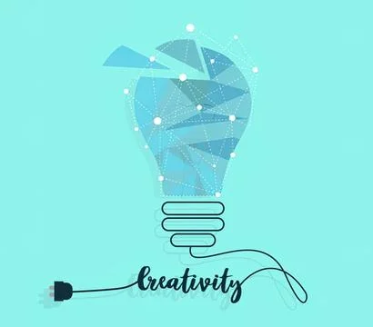 Light bulb with geometric shapes and the word creativity Stock Illustration