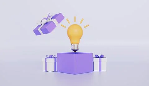 Light bulb in gift box, idea and creativity illustration concept Illustrazione stock
