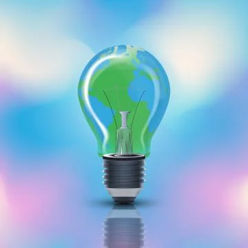 Light bulb with globe map, green energy environment concept Stock Illustration
