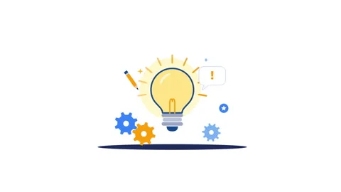 Light bulb glowing with creative gear and pencil icons Stock Footage 347665221