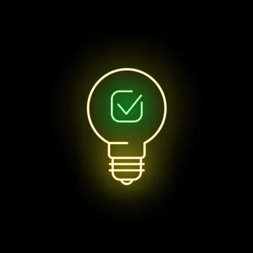 Light bulb with glowing green checkmark inside representing idea Stock Illustration