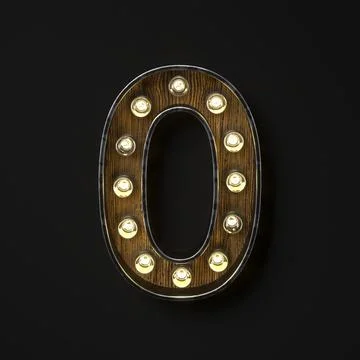Light bulb glowing Number 0 ZERO 3D Stock Illustration