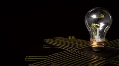 The light bulb  on gold electronic logic  for technology  or business conce.. Stock Illustration