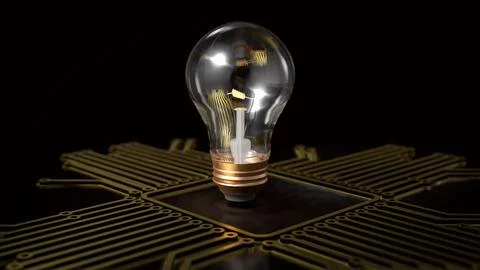 The light bulb  on gold electronic logic  for technology  or business conce.. Stock Illustration
