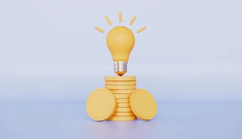 Light Bulb with Golden Coins, Creative Idea Inspiration, Brainstorming Stock Illustration