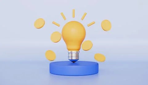 Light Bulb with Golden Coins, Creative Idea Inspiration, Yellow Idea Bulb Stock Illustration