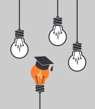 Light bulb with graduation cap different among the others Stock Illustration