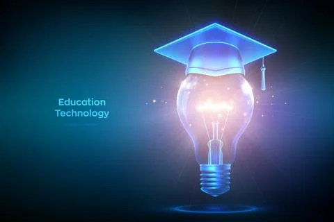 Light bulb with graduation cap. Education technology concept. Digital learnin Stock Illustration
