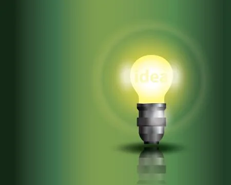 Light bulb on green background. Illustrazione stock