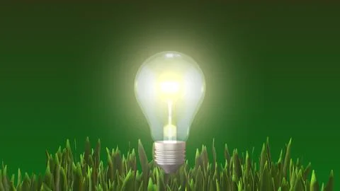 Light bulb on green grass Stock Illustration