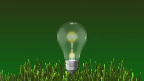 Light bulb on green grass Stock Illustration