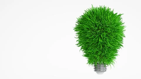 Light bulb from green leaf grass, save energy concept, 3D rendering. Loop Stock Footage 181916048