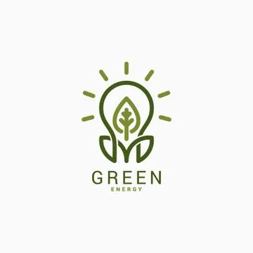 Light bulb with green leaf. Green energy logo. Stock Illustration