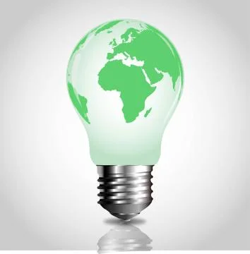 Light Bulb with Green World Map Stock Illustration