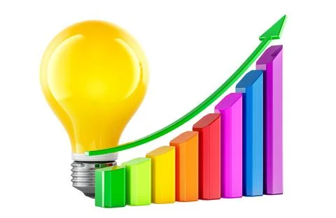 Light bulb with growing chart. 3D rendering Stock Illustration