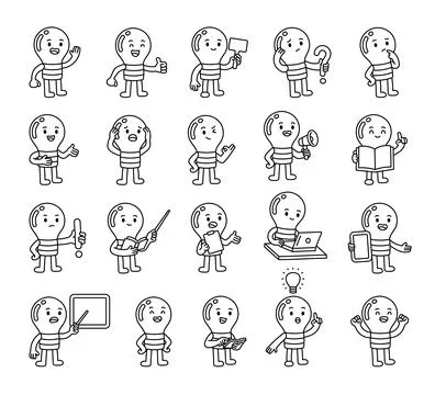 Light bulb guide character set Stock Illustration