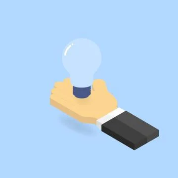 Light bulb in hand businessman. Vector isometric illustration. Illustrazione stock