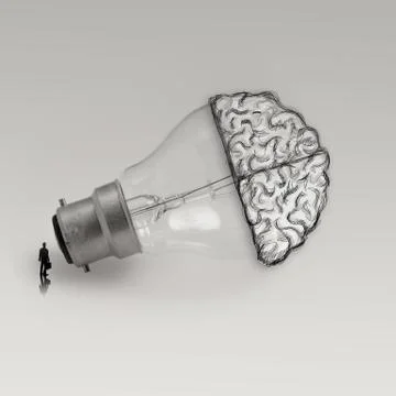 Light bulb with hand drawn brain as creative idea concept Stock-Illustration