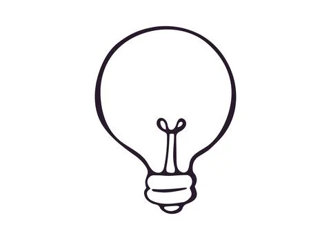 Light Bulb Hand Drawn Doodle Outline Isolated on White Background Stock Illustration