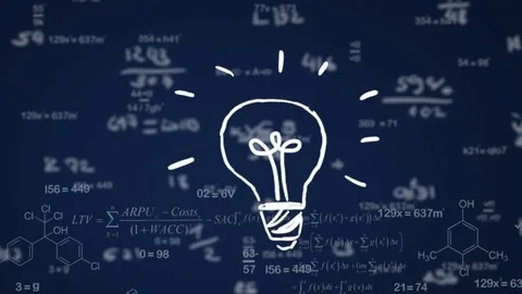 Light Bulb hand drawn formula blue Stock Footage