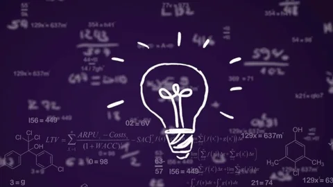 Light Bulb hand drawn formula purple Stock Footage