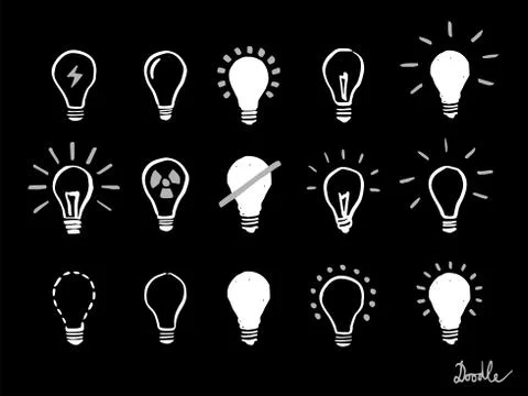 Light Bulb Hand Drawn Vector Set Doodle Icon Black Stock Illustration