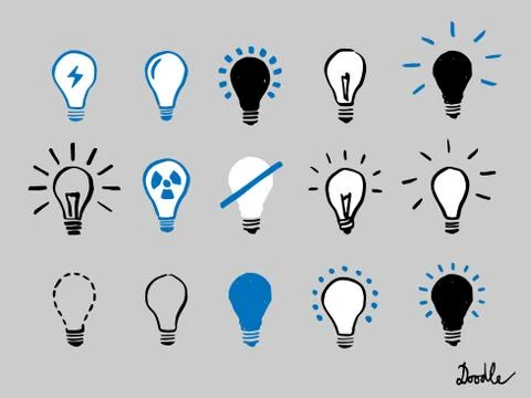 Light Bulb Hand Drawn Vector Set Doodle Icon Grey イラスト素材
